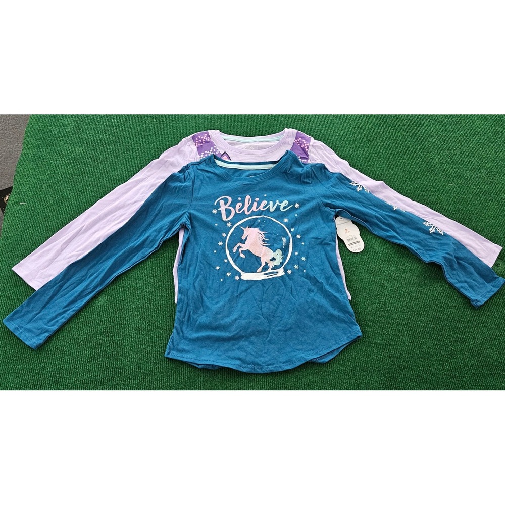 Wonder‎ Nation Girls Unicorn Believe Fox Long Sleeve Shirts 2 Pack Size M 7-8